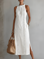 Bianca - Vestido midi de lino con collo mao