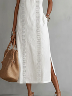 Bianca - Vestido midi de lino con collo mao