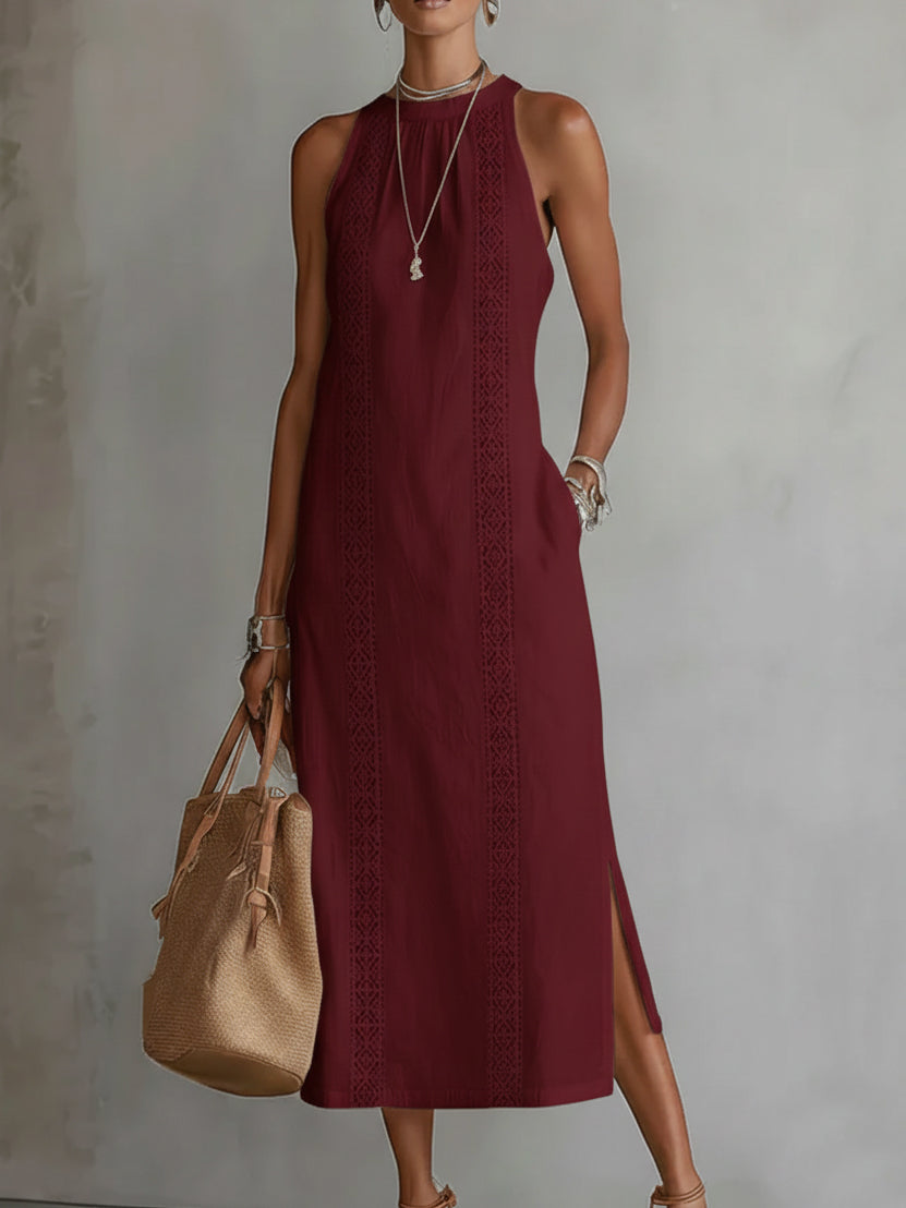 Bianca - Vestido midi de lino con collo mao